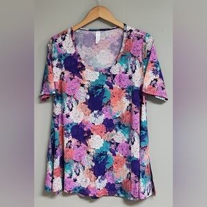 LuluRoe Floral Printed Shirt.  Size M. Oversized.  Side Splits.